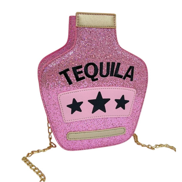 SHEIN Handbags - Shein Women's Pink Y2K Street Mini Glitter "Tequila" Zip Novelty Bag